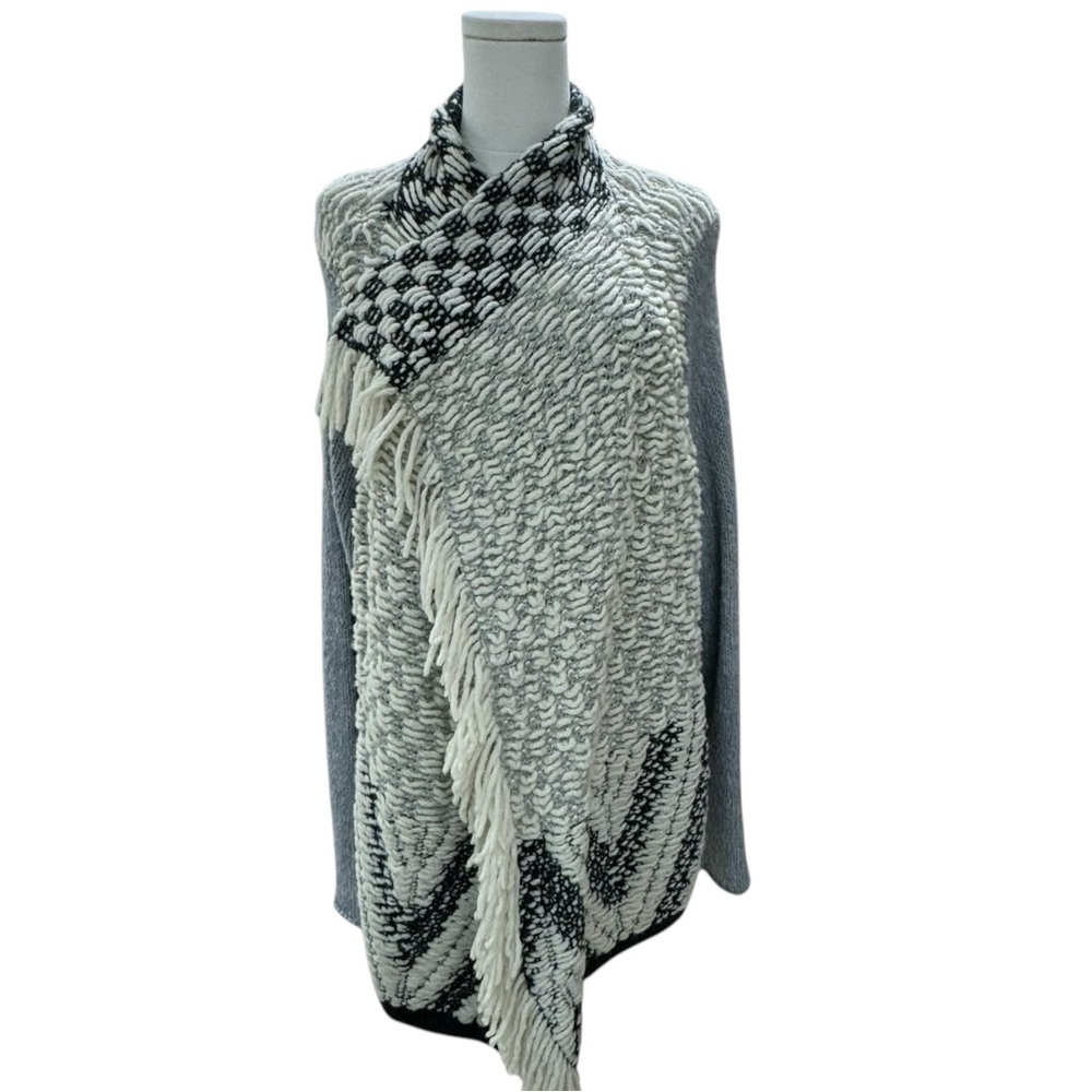 ANTHROPOLOGIE MOTH Drape Fringe Wool Cardigan Sweater Gray Women’s Large…